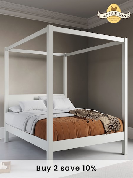 Get Laid Beds White Four Poster Classic Square Leg Solid Wood Bed (C60688) | £820 - £990