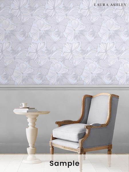 Laura Ashley Sugared Grey Butterfly Garden Wallpaper Sample (C61773) | £1