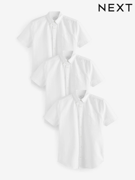 White 100% Cotton Short Sleeve Oxford Shirt 3 Pack (C62428) | £57