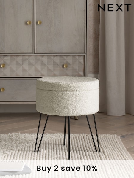 Soft Cosy Boucle Ivory Matson Storage Stool (C62496) | £55