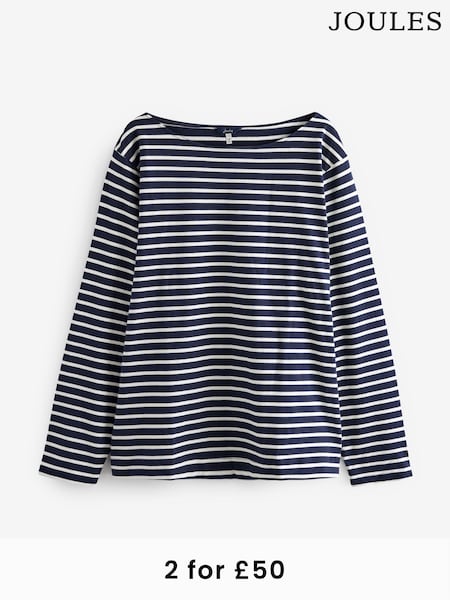 Joules Harbour Navy Blue Stripe Boat Neck Breton Top (C62707) | £29.95