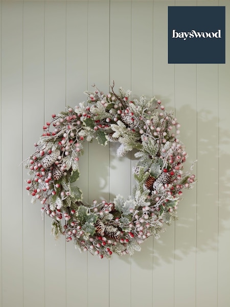 Bayswood Green Frosted Wreath 65cm (C63961) | £90