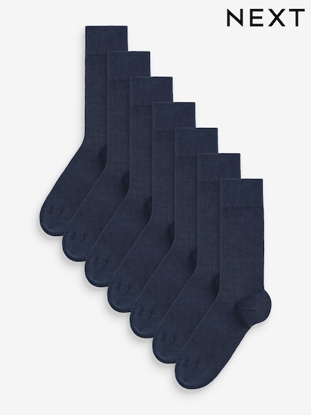 Navy Blue 7 Pack Mens Cotton Rich Black Socks (C64696) | £12