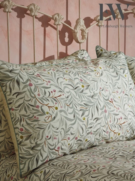 EW by Edinburgh Weavers Set of 2 Eucalyptus Malory English Floral Luxury 100% Cotton Slub Cord Pipe Pillowcases (C65307) | £17