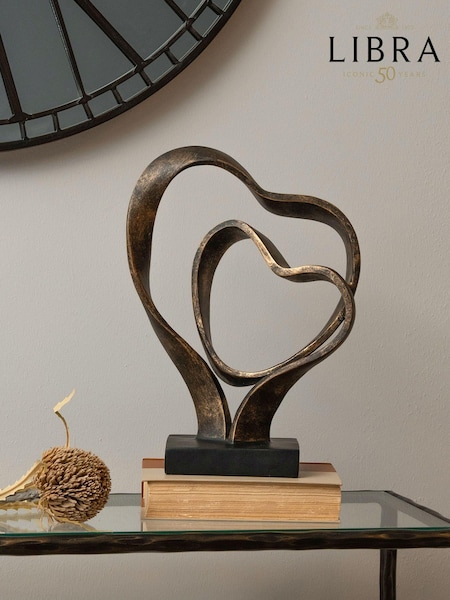 Libra Interiors Gold Double Heart Sculpture (C65567) | £92