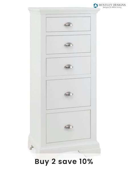 Bentley Designs White Hampstead 5 Drawer Tall Chest (C66496) | £600