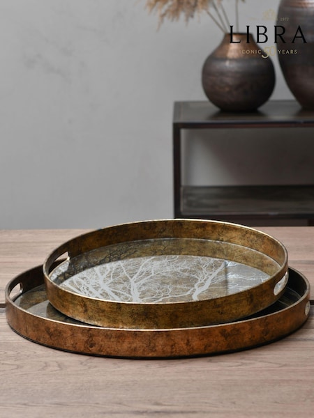 Libra Interiors Set of 2 Gold Trays With Tree Design (C67338) | £100