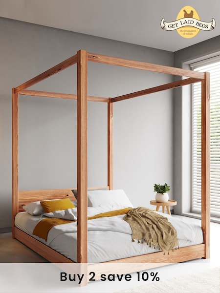 Get Laid Beds Cinnamon Low Four Poster Square Leg Solid Wood Bed (C69186) | £735 - £930