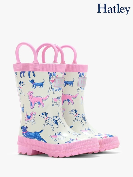 Cream - Hatley Little Pups Rain Boots With Handles