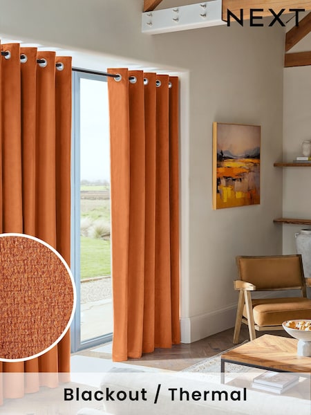 Orange Matte Velvet Blackout/Thermal Curtains (C72024) | £50 - £135