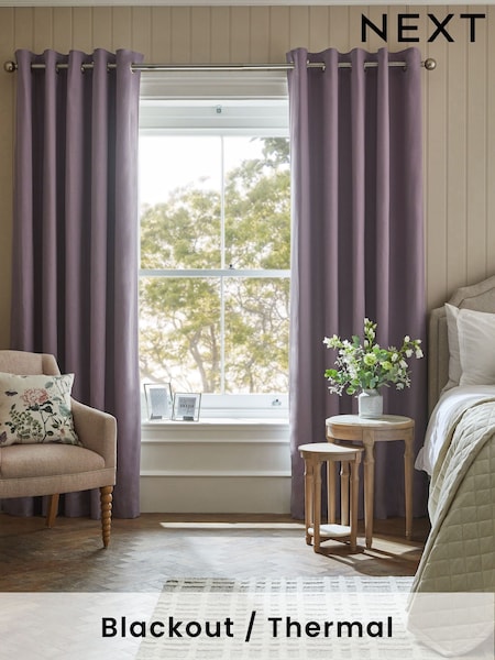 Purple Elderberry Blackout/Thermal Cotton Eyelet Curtains (C72077) | £40 - £105