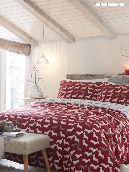Fusion Red Snug Dudley Love 100% Cotton Duvet Cover and Pillowcase Set (C72822) | £22 - £45