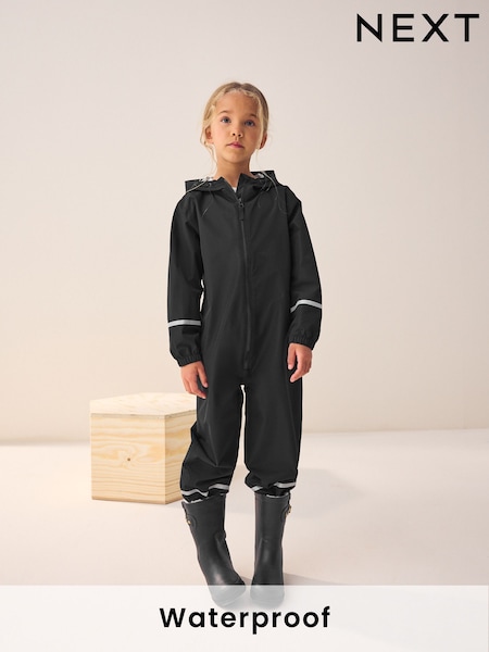 Black Zip Hooded Waterproof Puddlesuit (12mths-10yrs) (C73209) | £21 - £25