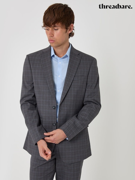 Grey - Regular Threadbare Tailored Fit Cotton Rich Suit Jacket