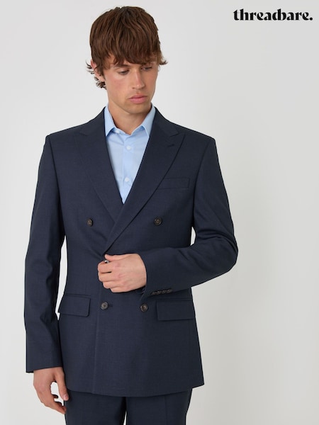 Blue - Regular Threadbare Tailored Fit Double Breasted Suit Jacket