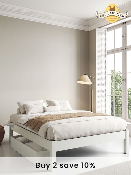 Get Laid Beds White Platform Square Leg Solid Wood Bed Combo (C74040) | £610 - £800