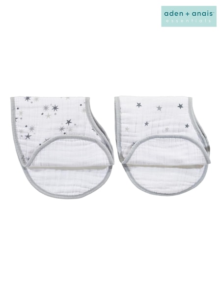 aden + anais White Burpy Muslin Twinkle 100% Cotton Bibs 2 Pack (C74832) | £22