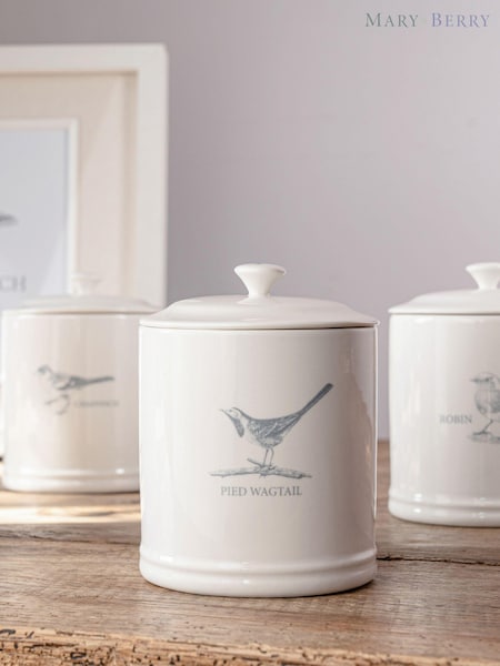 Mary Berry Set of 3 White Garden Birds Canisters (C74865) | £40