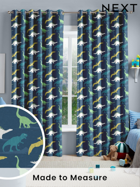 Navy Blue Multi Dino Made To Measure 100% Cotton Curtains (C75139) | £82