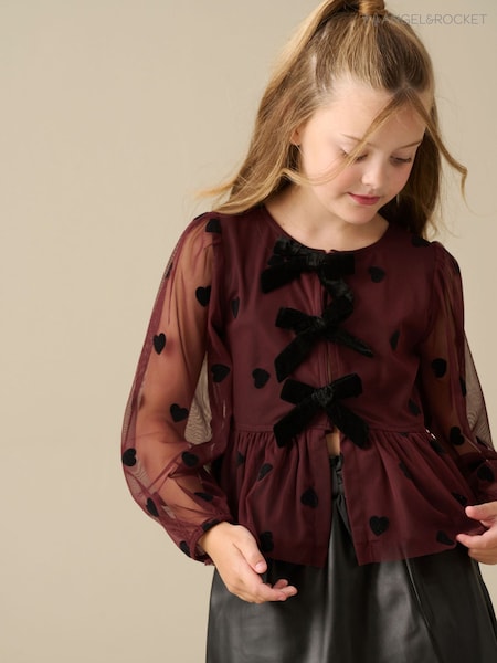 Red - Angel & Rocket Neve Flocked Heart Mesh Top