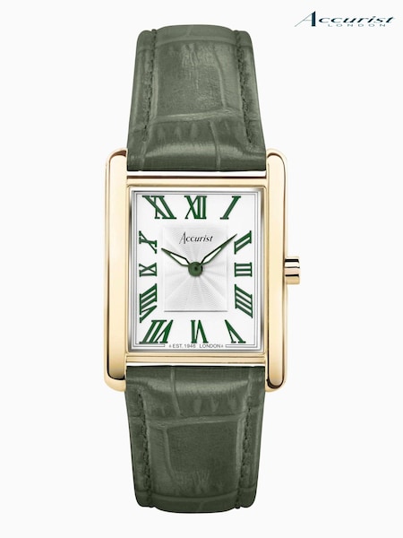 Accurist Womens Green Rectangle Leather Strap Analogue Watch (C75911) | £159