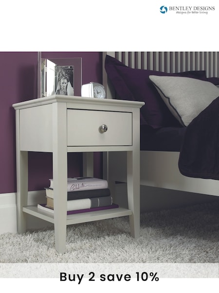 Bentley Designs Cotton Grey Ashby 1 Drawer Bedside Table (C76607) | £160