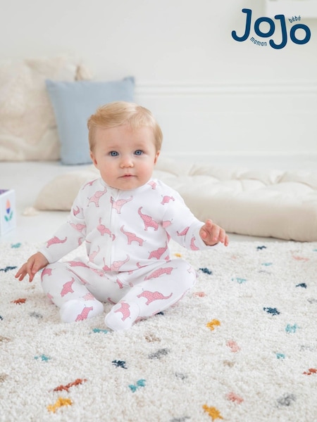 JoJo Maman Bébé Pink Elephant Print Zip Cotton Baby Sleepsuit (C76956) | £20