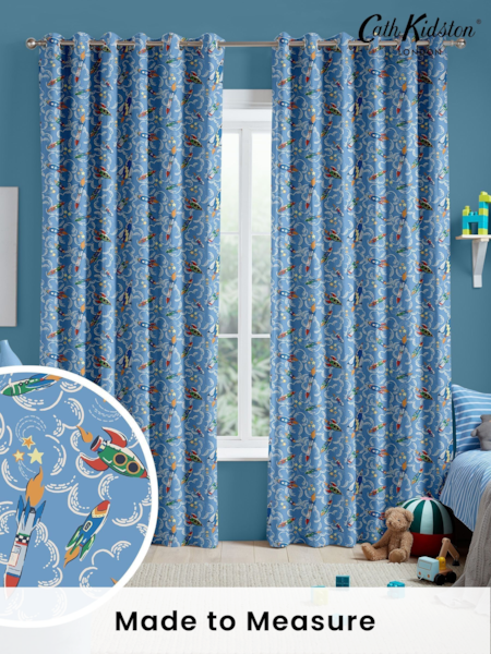 Cath Kidston Mid Blue Kids Rocket Made To Measure 100% Cotton Curtains (C79345) | £82
