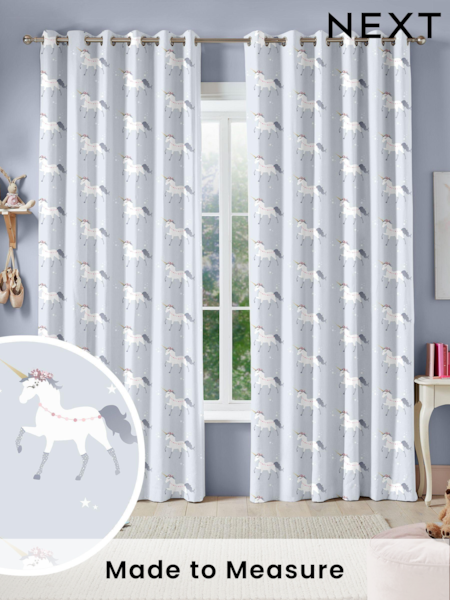 Blue Grey Kids Magical Unicorn Made To Measure 100% Cotton Curtains (C79620) | £82