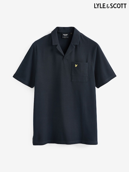 Lyle & Scott Navy Blue 100% Cotton Cuban Collar Polo Shirt (C79900) | £55