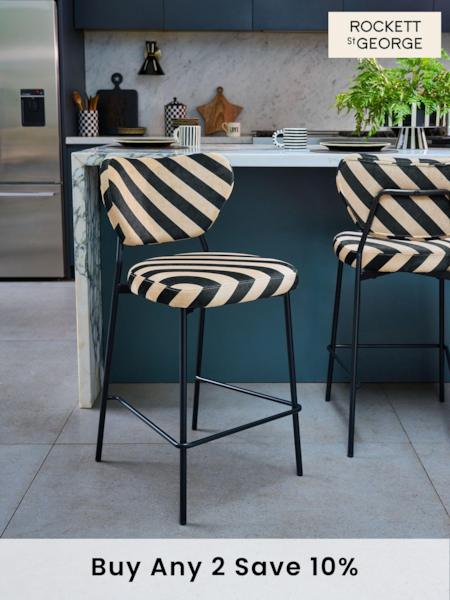 Rockett St George Studio Stripe Velvet Sand and Black Perfect Bar Stool (C80713) | £199