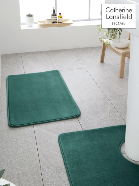 Catherine Lansfield Green Anti-Bacterial Memory Foam Bath Mat And Pedestal Mat (C80765) | £21