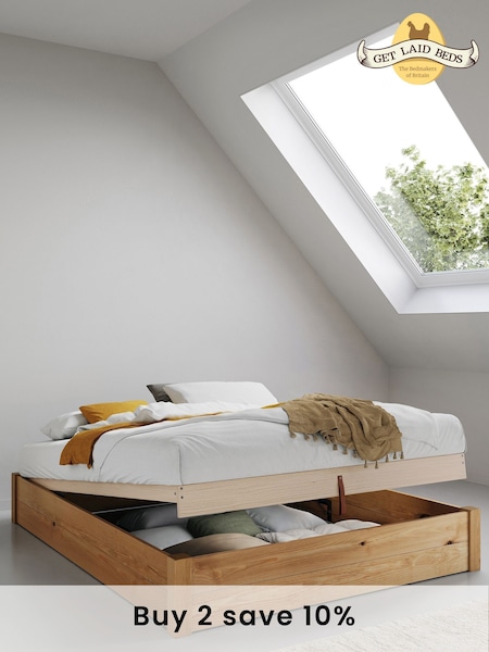Get Laid Beds Honey Ottoman Storage No Headboard Square Leg Solid Wood Bed (C81328) | £840 - £980