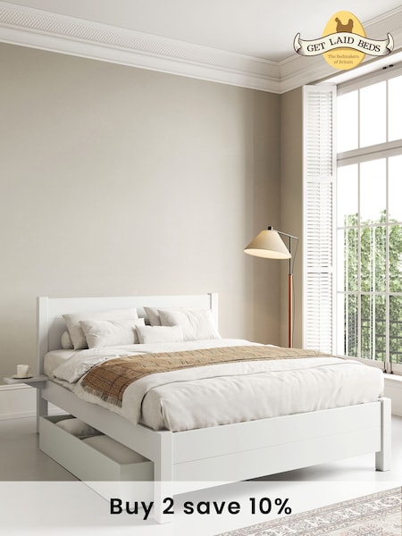 Get Laid Beds White Oxford Square Leg Solid Wood Bed Combo (C81796) | £950 - £1,100