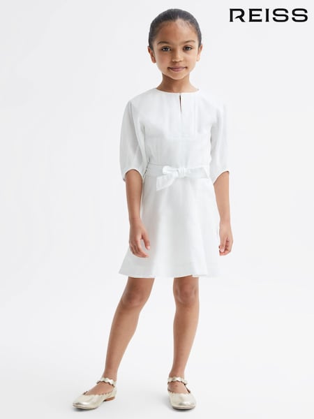 Reiss Ivory Freeda 4-9 yrs Heart Print Linen Mini Dress (C81843) | £21