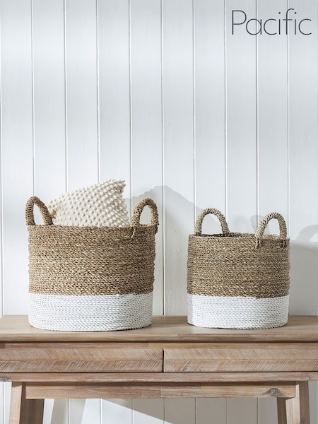 Pacific Set of 2 White Banana Leaf Two Tone Storage Baskets (C82112) | £90