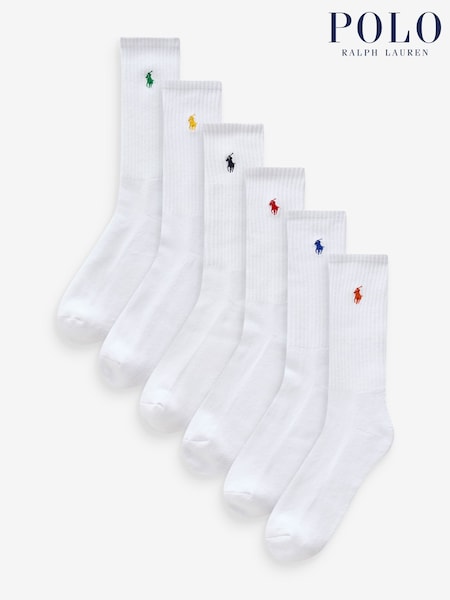 Polo Ralph Lauren Off White Cotton Crew Socks 6 Pack (C82202) | £45