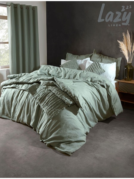 Lazy Linen Sage Green Washed 100% Linen Throw (C83858) | £175