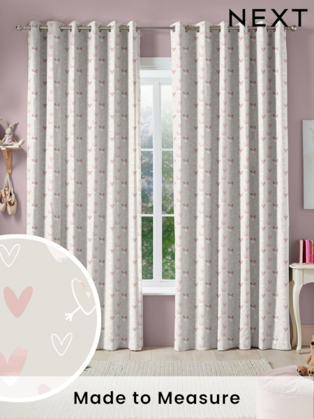 Linen Natural Kids Love Hearts Made To Measure 100% Cotton Curtains (C84265) | £82