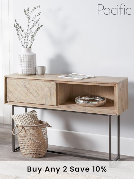 Pacific Brown Marca Acacia Wood 1 Drawer Console Table (C85993) | £575