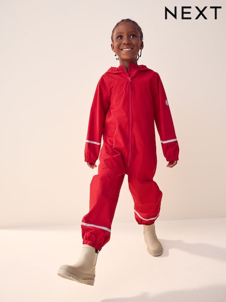 Red Zip Hooded Waterproof Puddlesuit (12mths-10yrs) (C86319) | £21 - £25