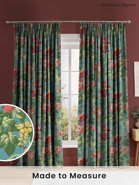 Graham & Brown Botanico Blue Florenzia Made to Measure Curtains (C86640) | £119