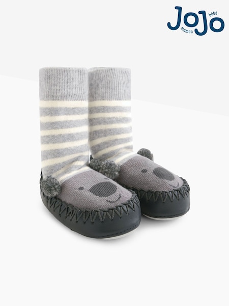 JoJo Maman Bébé Grey Moccasin Slipper Socks (C87511) | £12
