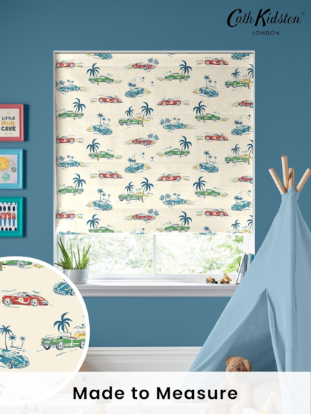 Cath Kidston Cream Kids Fast Cars Made to Measure Roman 100% Cotton Blind (C87831) | £75