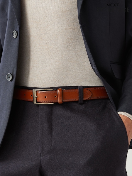Tan Brown Signature Leather Brogue Belt (C89638) | £25