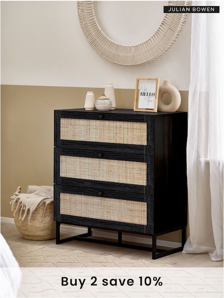 Julian Bowen Black Padstow Rattan 3 Drawer Chest (C89967) | £200