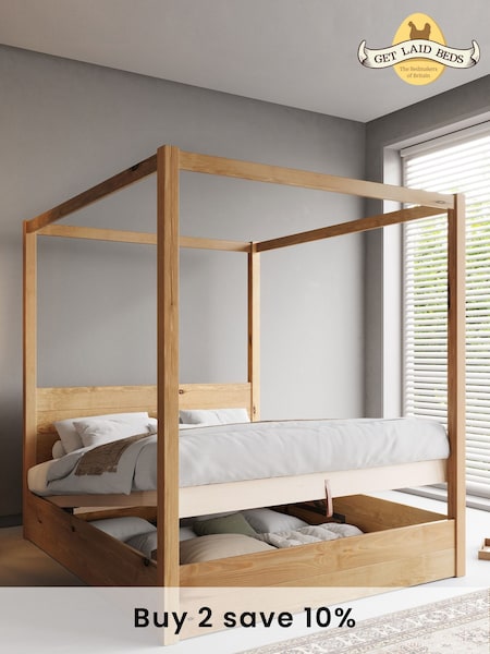 Get Laid Beds Honey Ottoman Four Poster Storage Square Leg Solid Bed (C89981) | £1,020 - £1,245