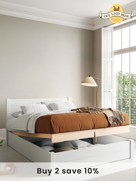 Get Laid Beds White Ottoman Storage Square Leg Solid Wood Bed (C90033) | £960 - £1,185