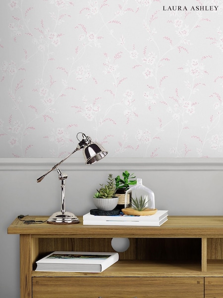 Laura Ashley Sugared Grey Eva Floral Wallpaper Sample (C90095) | £1