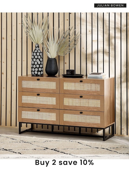 Julian Bowen Brown Padstow Rattan 6 Drawer Chest (C90172) | £300